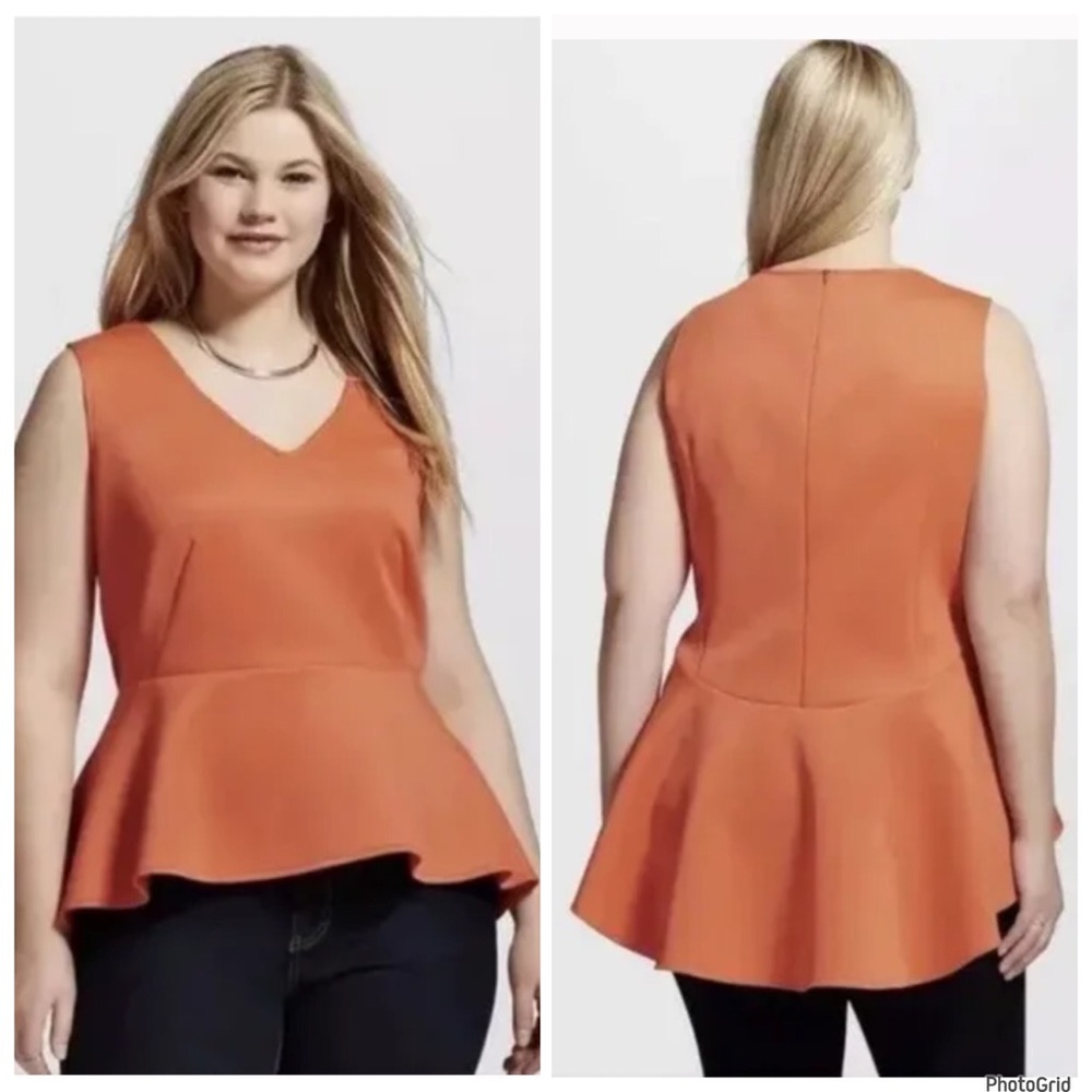 Forever Audrey 1X plus size coral high low peplum top NWT